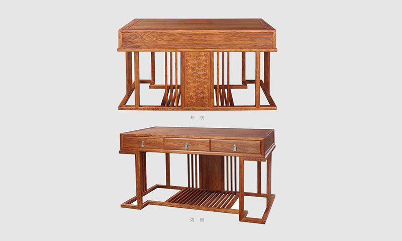 北镇 别墅中式家居书房装修实木书桌效果图